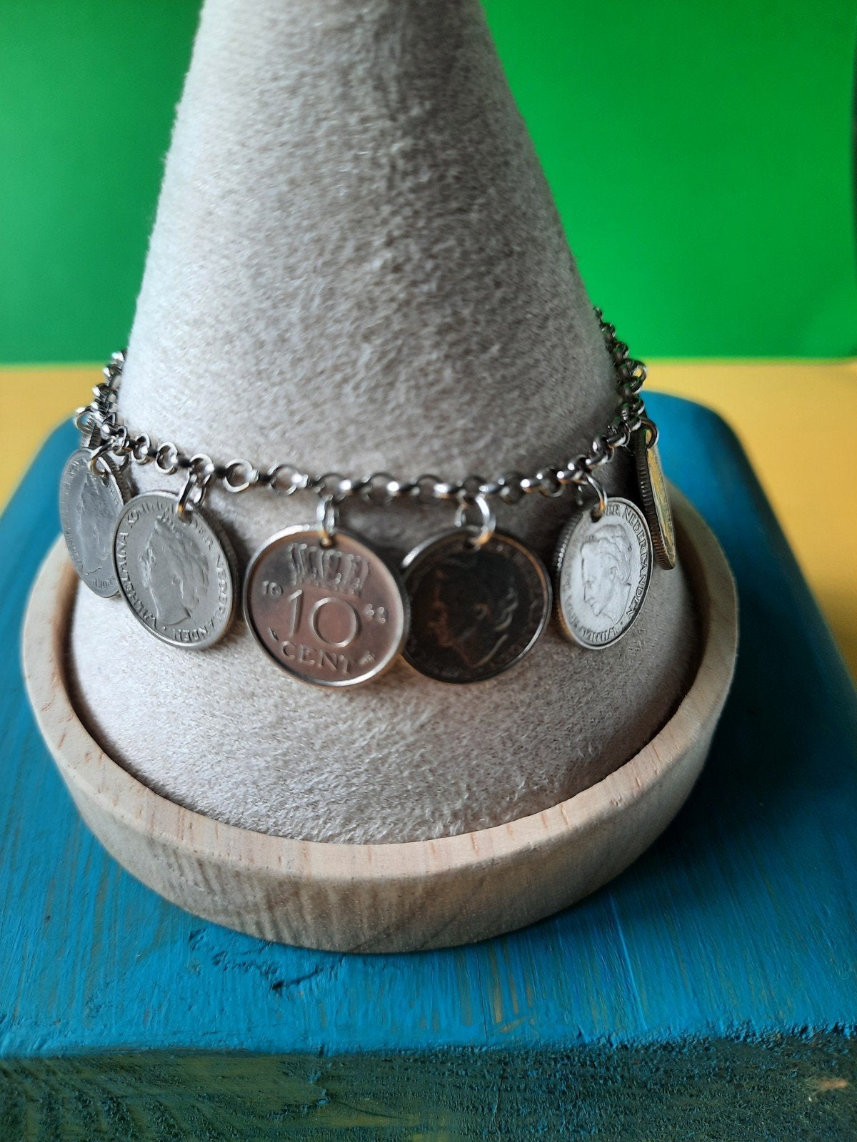 Wilhelmina Dubbeltjes Armband. Lengte 19.5cm, Ophalen of Verzenden, Zo goed als nieuw, Zilver, Staal