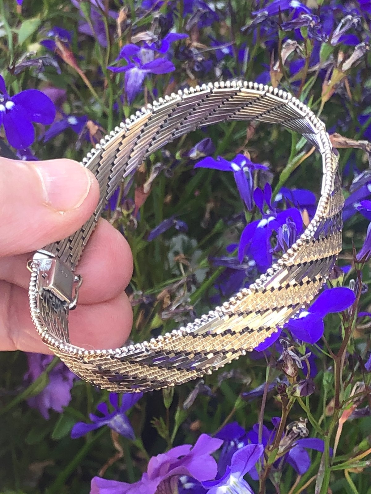 Armband  Zilver Goud  Italiaans Juwelier Haring Bone 1970, Ophalen of Verzenden, Zo goed als nieuw, Goud