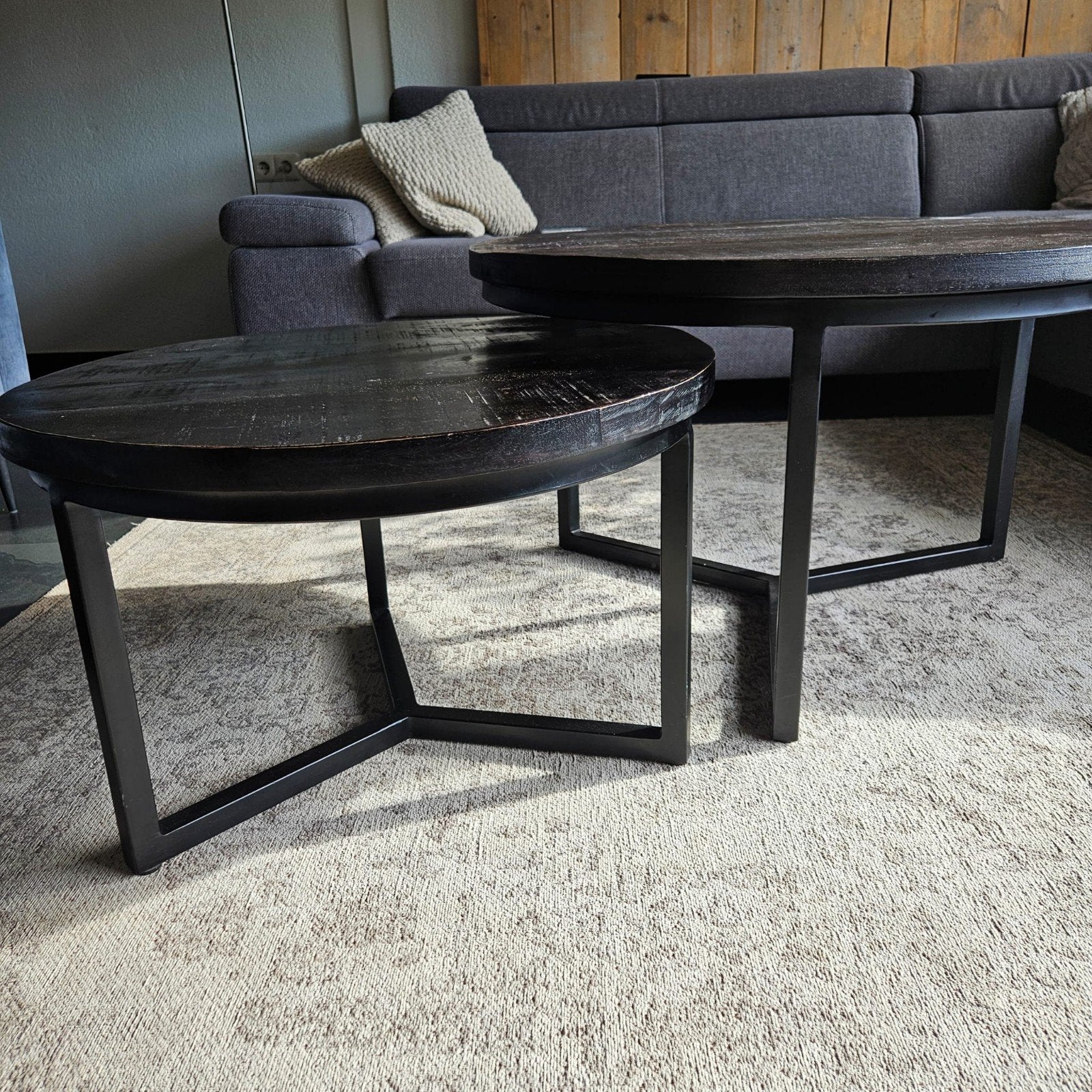 set ronde salontafels zwart, Ophalen, Gebruikt, Rond, Overige houtsoorten
