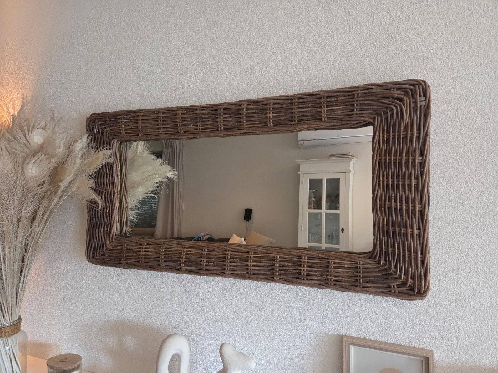 Rotan spiegel, Huis en Inrichting, Woonaccessoires | Spiegels, Ophalen, Minder dan 50 cm, Zo goed als nieuw, Minder dan 100 cm