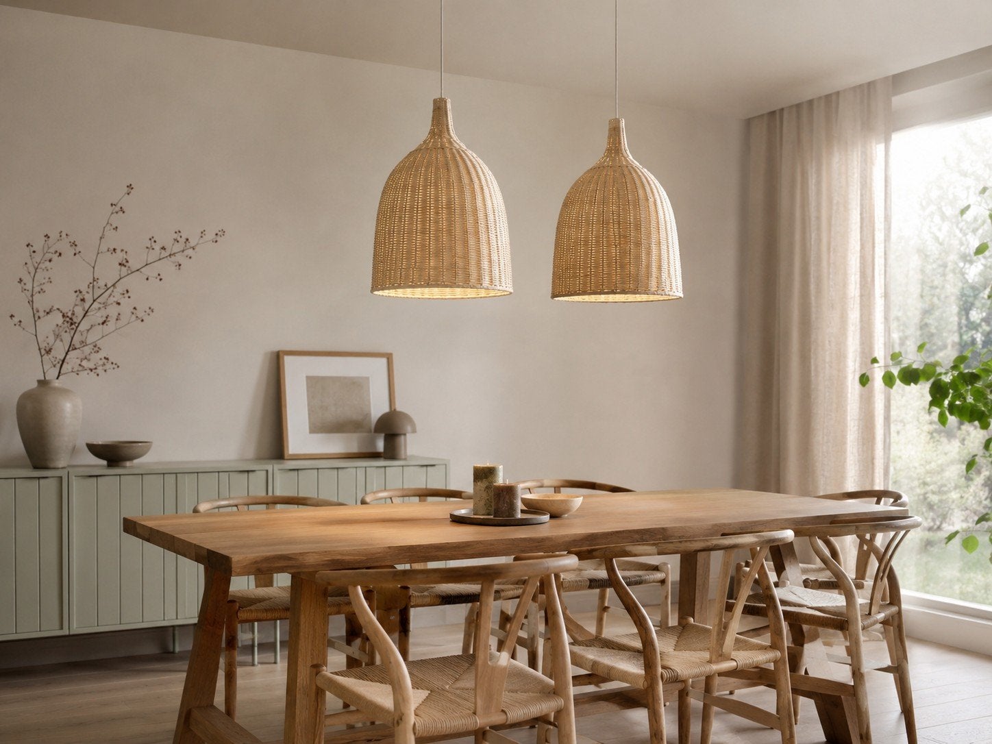 2x IKEA LERAN Hanglampen - 50cm hoog - Japandi stijl, Ophalen, Zo goed als nieuw, Natuurlijk materiaal, Japandi, Scandinavisch