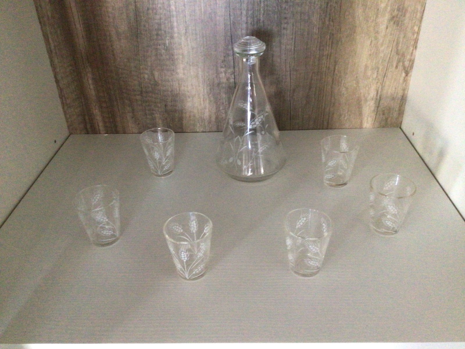 Vintage karaf met 6 borrelglaasjes - Korenaar decor, Ophalen