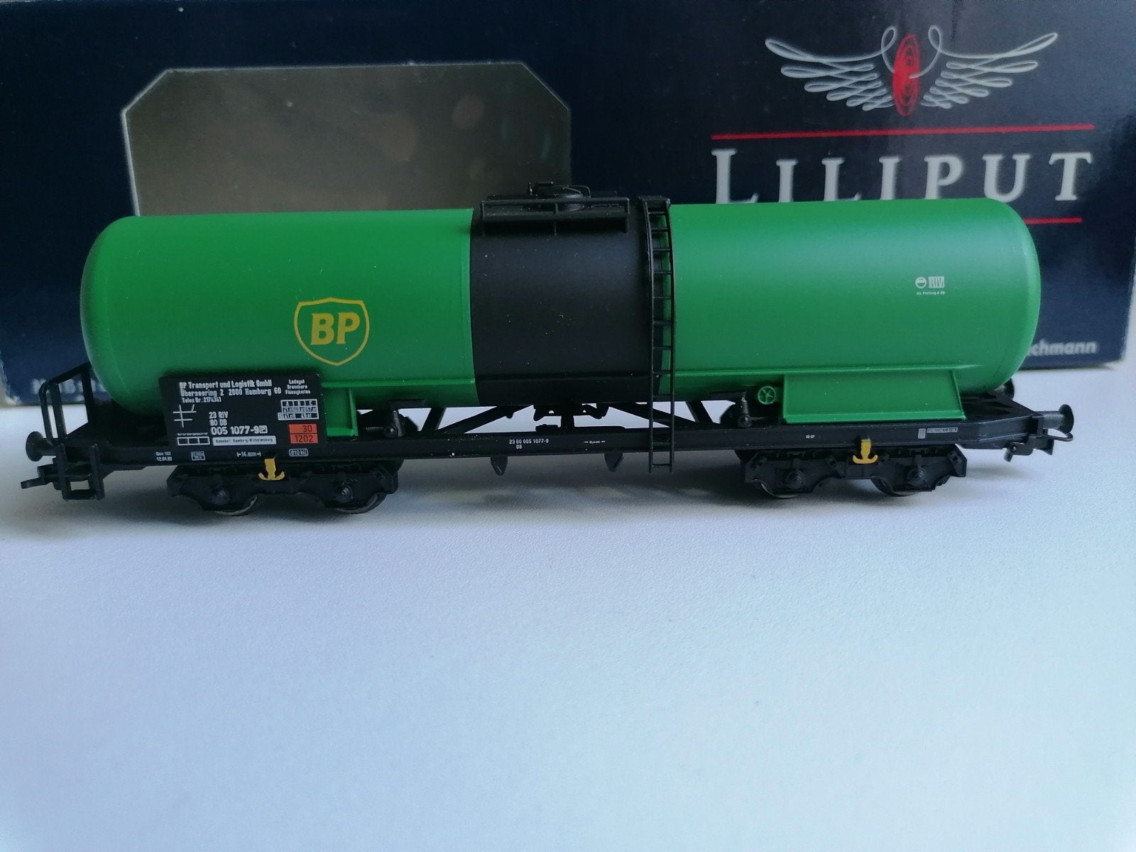 Liliput H0. DB 4-assige ketelwagon groen. 'BP'. L225811., Overige merken, Gelijkstroom, Wagon, Ophalen of Verzenden