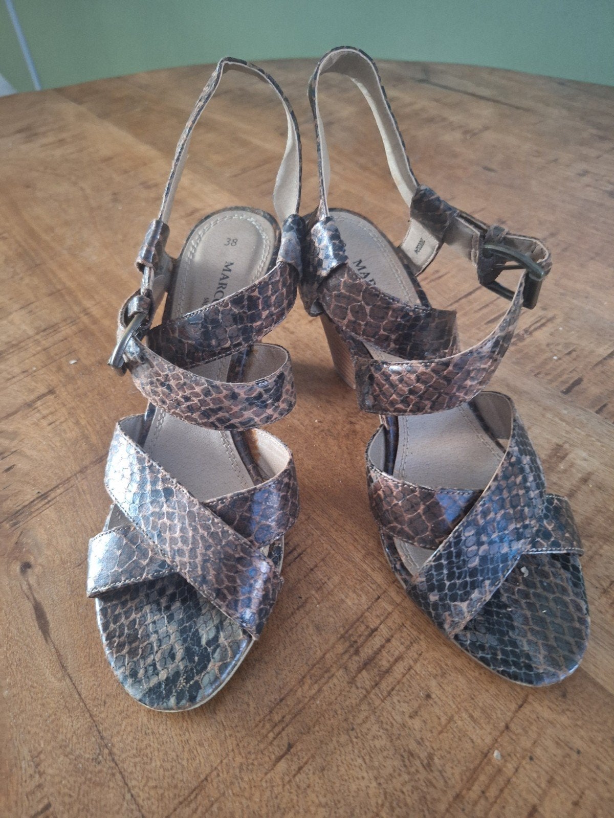 Marco Tozzi Sandalen met Hak in Bruin/Zwarte Slangenprint, Ophalen, Bruin, Marco Tozzi, Sandalen of Muiltjes