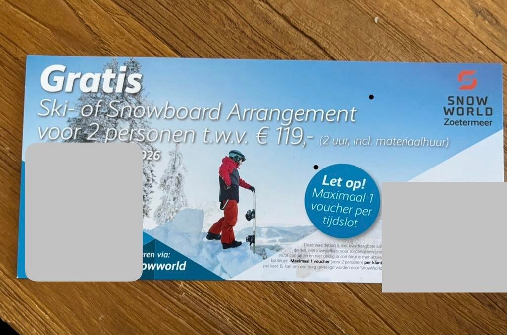 Ski of snowboard 2personen 2uur arrangement snowworld, Tickets en Kaartjes, Twee personen