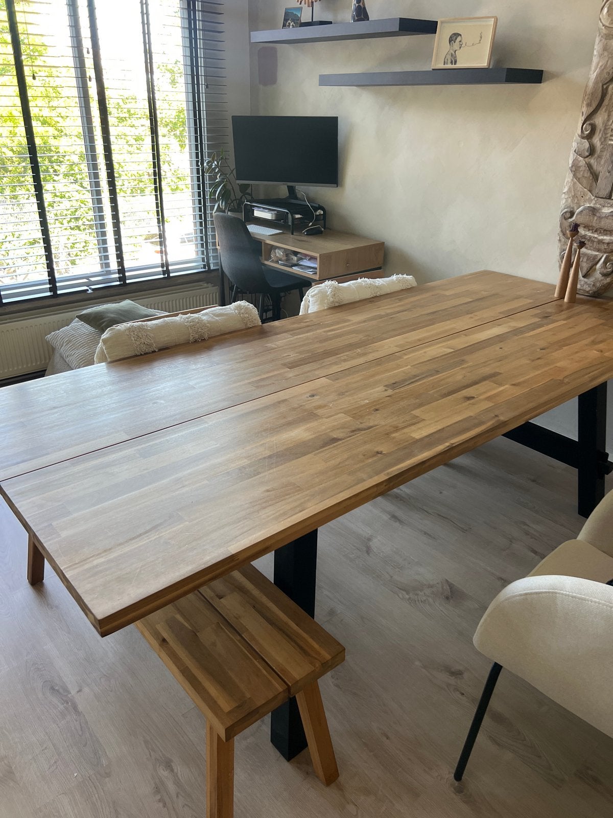 Complete Skogsta set: tafel, 2 bankjes, 2 stoelen, Ophalen, Gebruikt, 200 cm of meer, 50 tot 100 cm