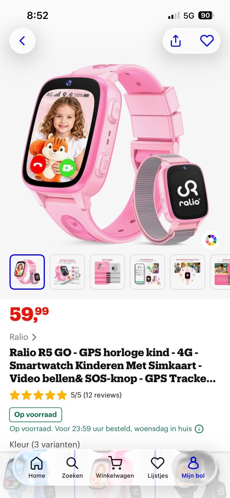 Ralio Kids Smartwatch 4G GPS Roze - Videobellen SOS, Ophalen, Nieuw, Roze, GPS