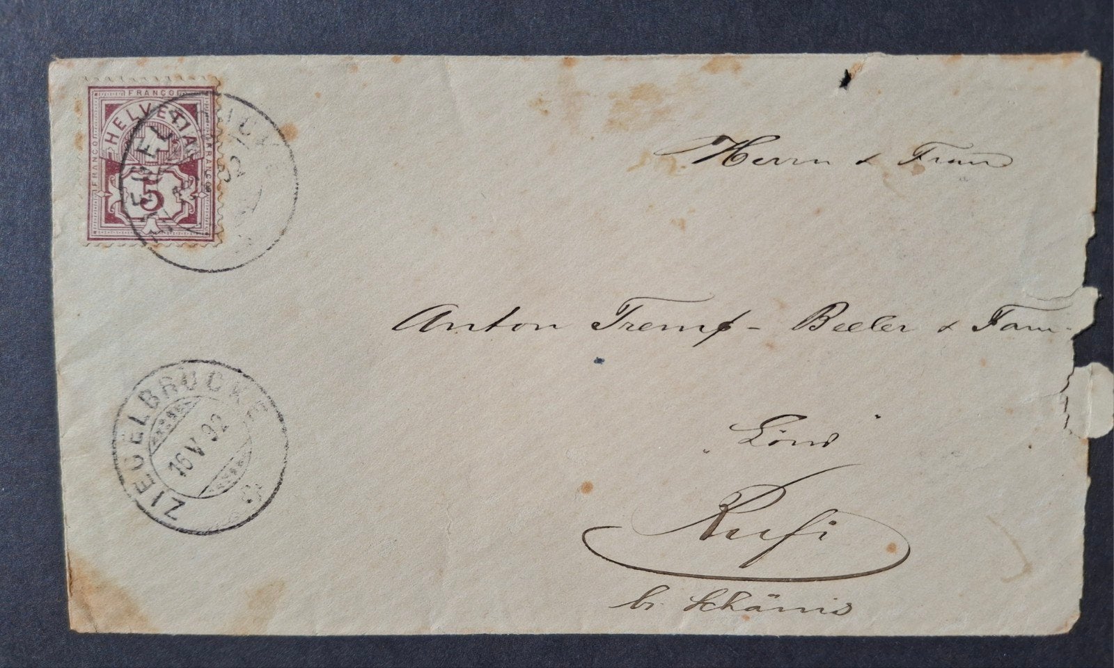 Zwitserland poststuk uit 1892, Verzenden