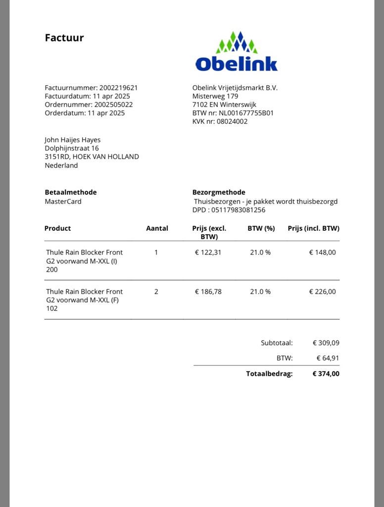 Thule Rainblocker, Ophalen, Nieuw