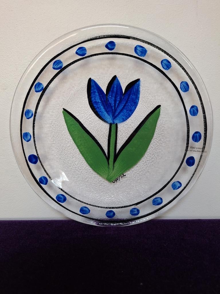 Ulrica Hydman Vallien- Glazen Bord met tulp- gesigneerd, Antiek en Kunst, Ophalen of Verzenden