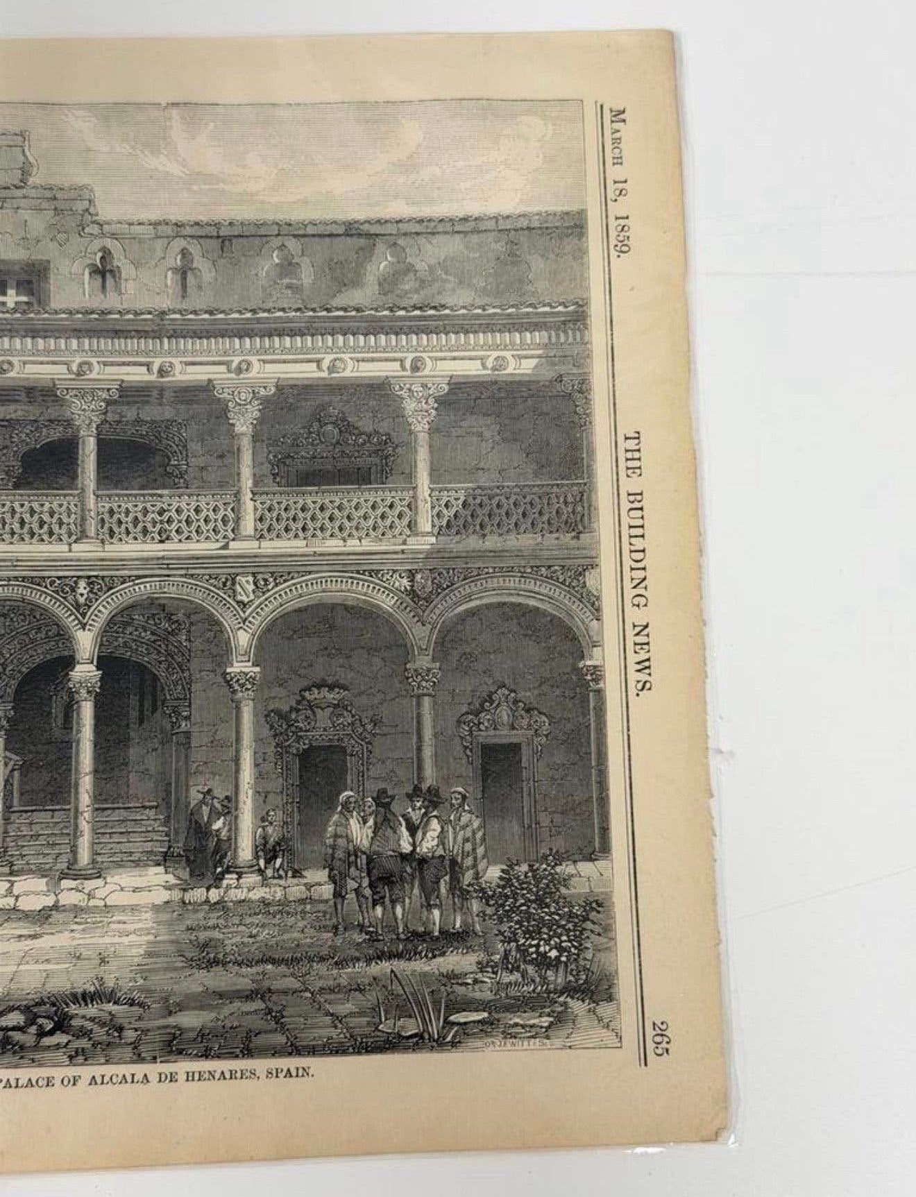1859 Antieke Foto Prent Spanje Alcala Palace Building 1859, Ophalen of Verzenden, Voor 1940, Zo goed als nieuw, Gebouw