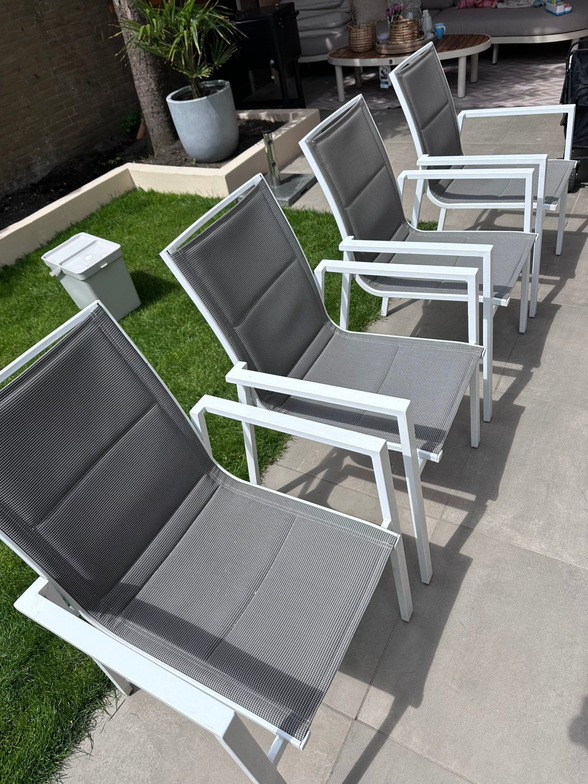 4 tuinstoelen aluminium textileen stapelbaar, Ophalen, Zo goed als nieuw, Aluminium, Stapelbaar