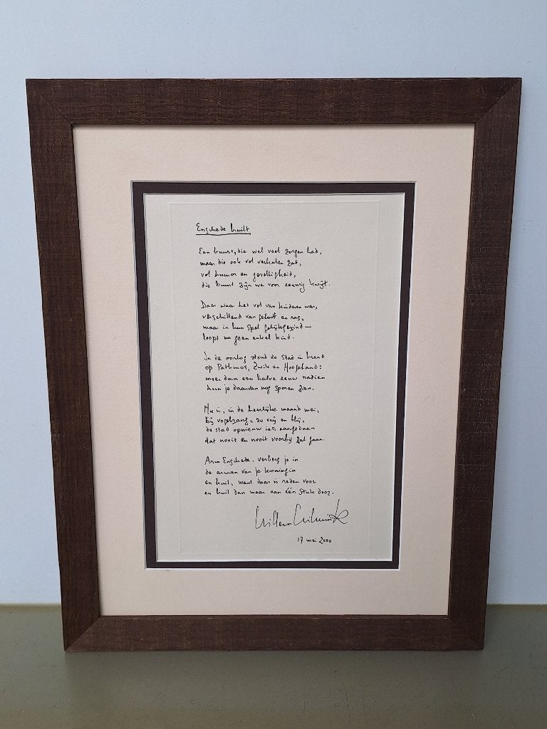 gedicht Enschede huilt door Willem Wilmink nav vuurwerkramp, Gebruikt, 44 cm, Ophalen of Verzenden, Overige typen