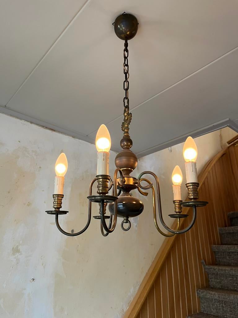 Koperen kroonluchter, Huis en Inrichting, Lampen | Kroonluchters, Ophalen, Gebruikt