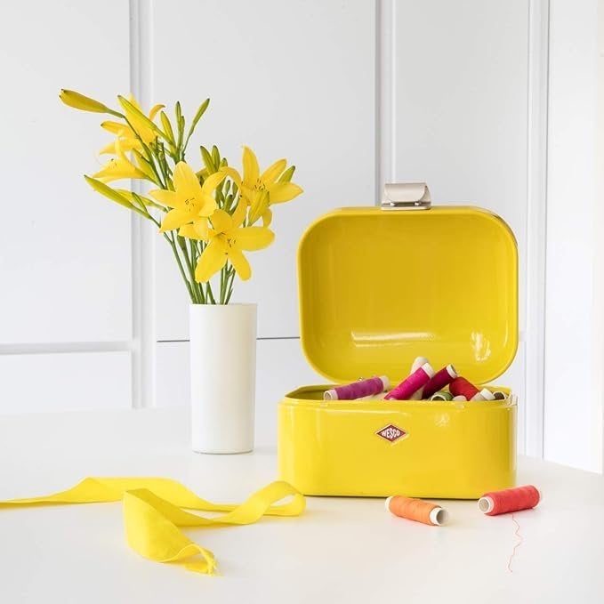 GEZOCHT Wesco Grandy mini koekjestrommel - Lemon Yellow, Ophalen of Verzenden, Zo goed als nieuw, Metaal, Minder dan 50 cm
