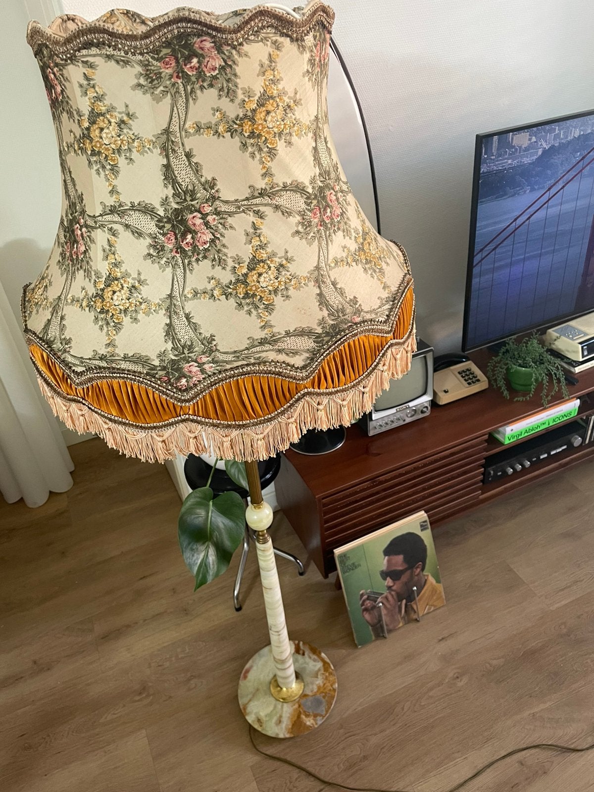 Mooie Vintage Retro HERDA vloerlamp (messing, marmer), Ophalen, Gebruikt