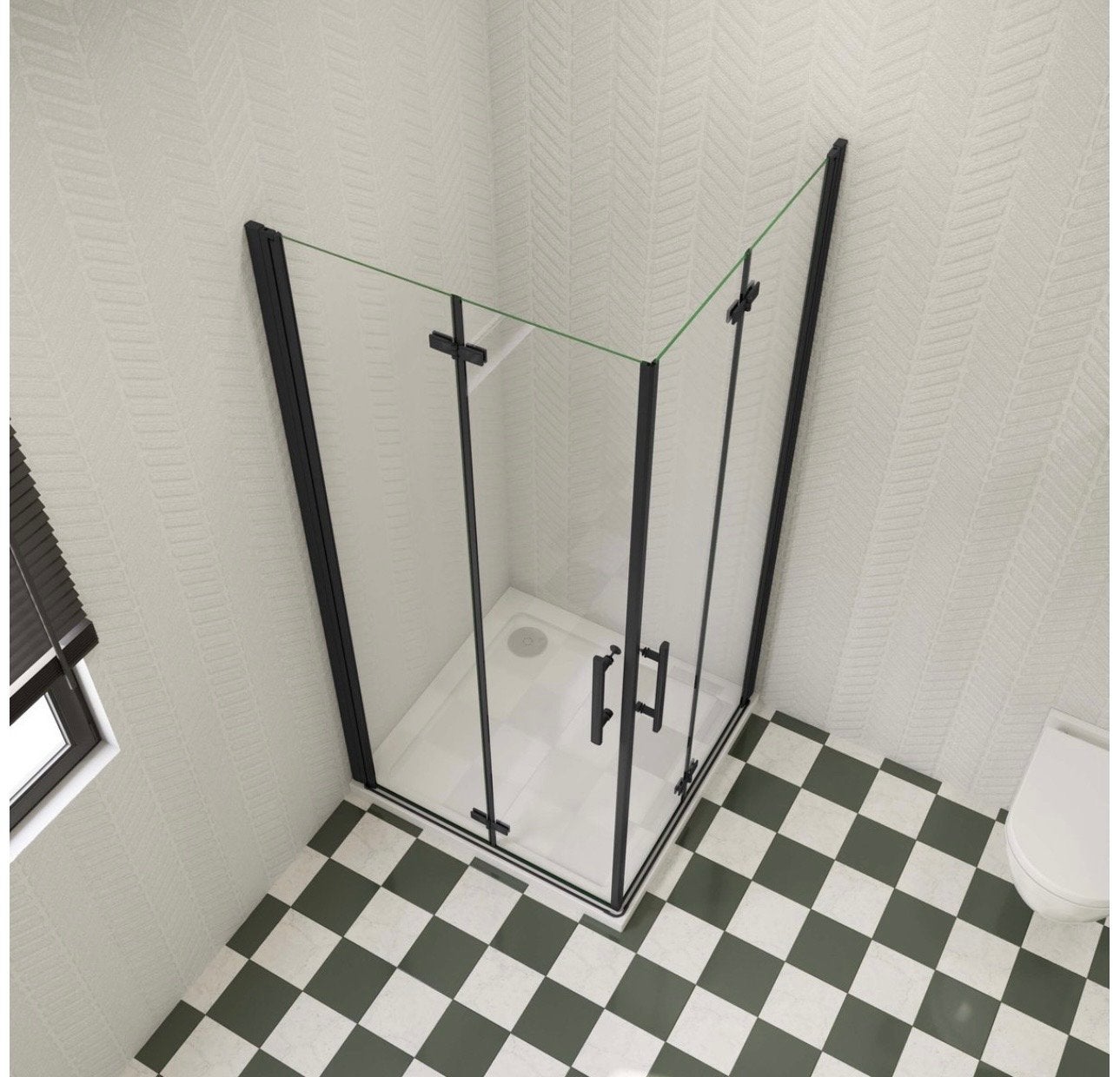 NIEUW! Douchecabine met twee vouwdeuren, mat zwart profiel, Ophalen, Nieuw, Glas, Douche