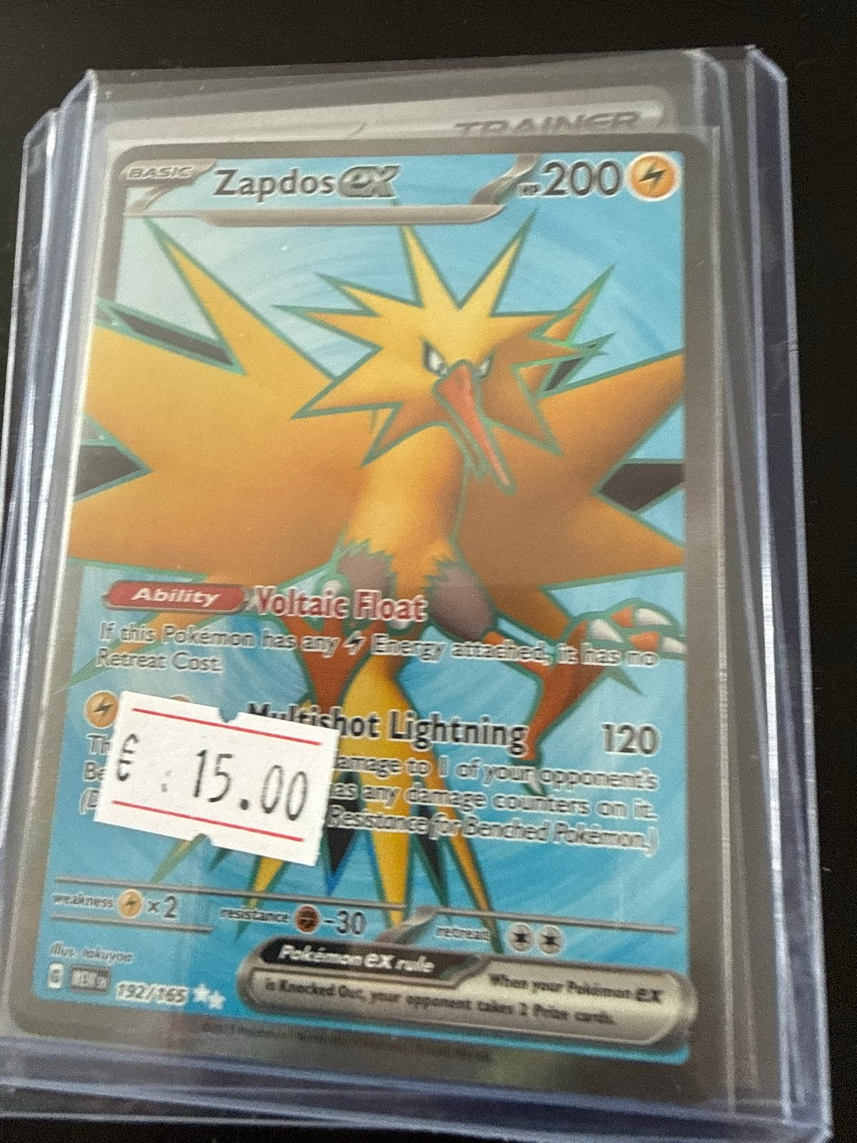 Pokémon Kaart Zapdos EX 132/165 - Zeldzaam!, Ophalen of Verzenden, Zo goed als nieuw, Losse kaart