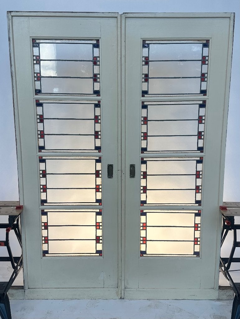 215x77 set ensuite schuifdeuren met glas in lood, Ophalen, Gebruikt, 120 cm of meer, Binnendeur