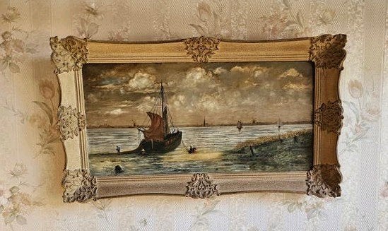 Klassiek schilderij: Maritiem tafereel met zeilschip, Ophalen, Maritiem / water, Doek, Olieverf