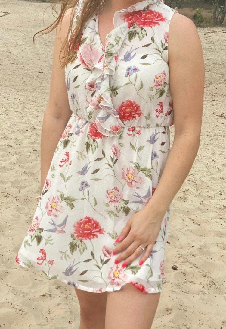 Jurkje met bloemetjes patroon Divided (H&M), Maat 38/40 (M), Wit, H&M Divided, Ophalen of Verzenden