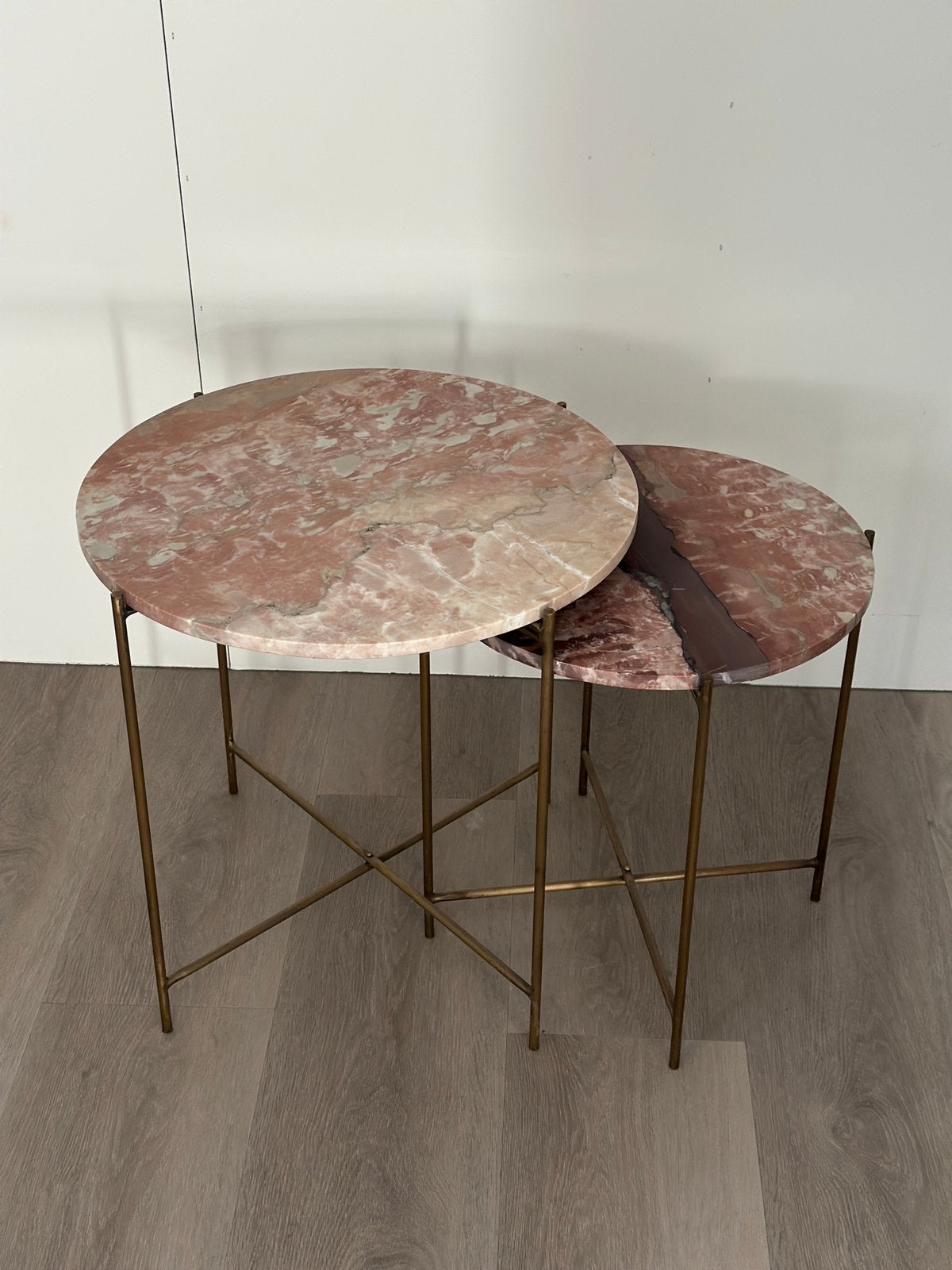 Echt marmer, oud roze, set bijzettafeltjes, Huis en Inrichting, Minder dan 55 cm, Rond, Zo goed als nieuw, Ophalen