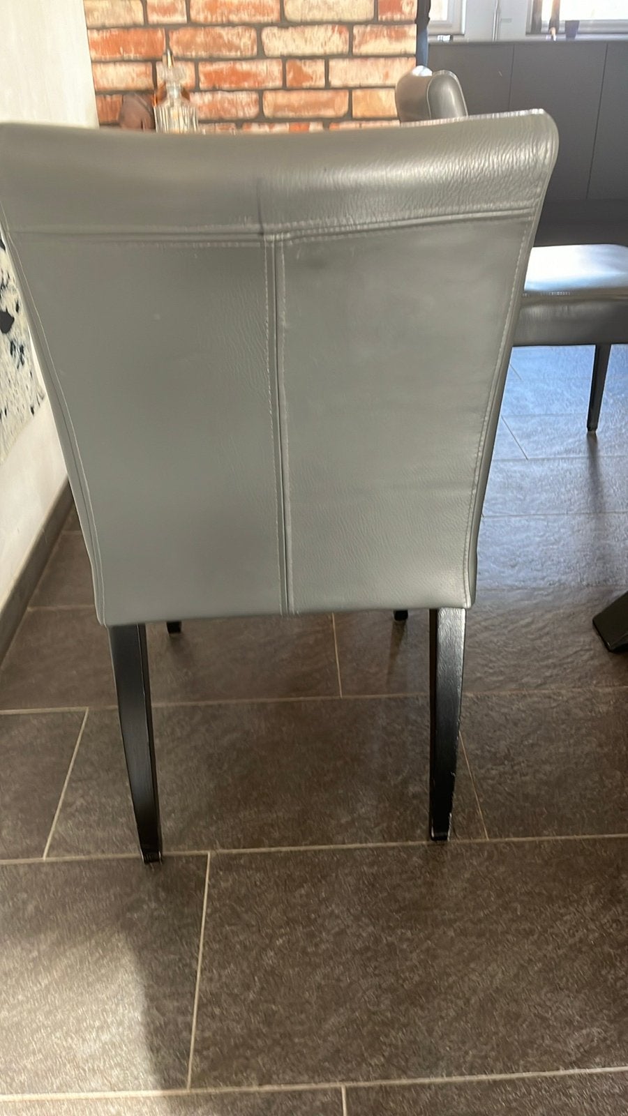 6x Grijze leren eetkamerstoel - gebruikt, Ophalen, Gebruikt, Leer, Eén