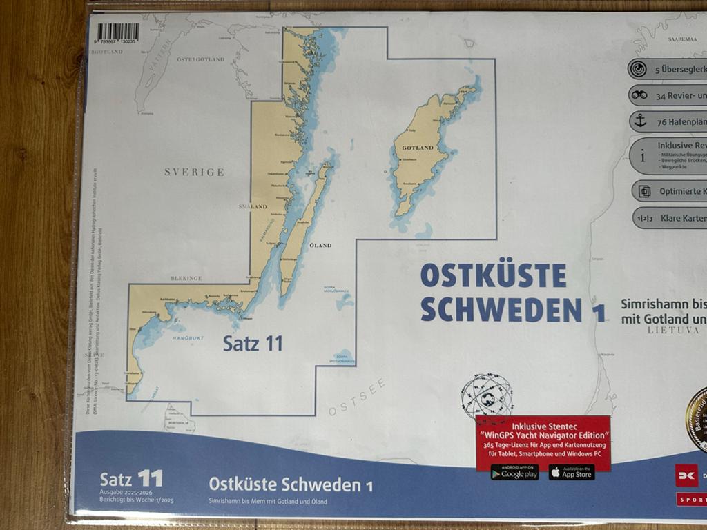 DK Satz 11 Oostkust Zweden 1 - Zeekaart Simrishamn tot Mem, Watersport en Boten, Ophalen of Verzenden, Nieuw