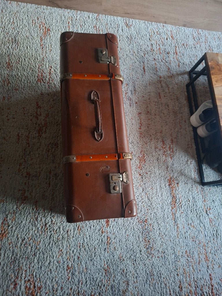 Vintage Leren Koffer - Bruin, Gebruikt, 45 tot 55 cm, Slot, Leer
