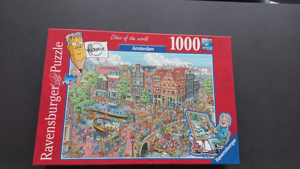 Puzzel 1000 stukjes Ravensburger Fleroux Amsterdam compleet, Ophalen of Verzenden, 500 t/m 1500 stukjes, Zo goed als nieuw, Legpuzzel