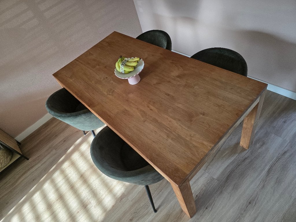 Massief acaciahouten eettafel, Ophalen, Gebruikt, 50 tot 100 cm, Vijf personen of meer