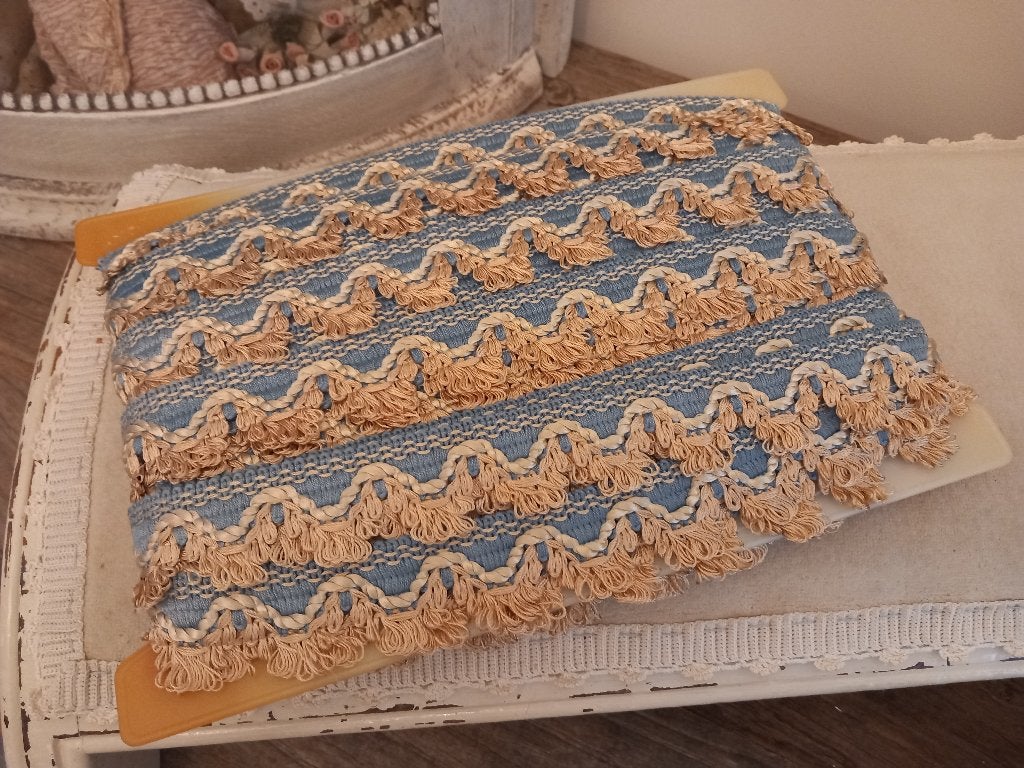 Vintage haspel met mooi sierband., Ophalen of Verzenden, Zo goed als nieuw, Lint, Band of Elastiek