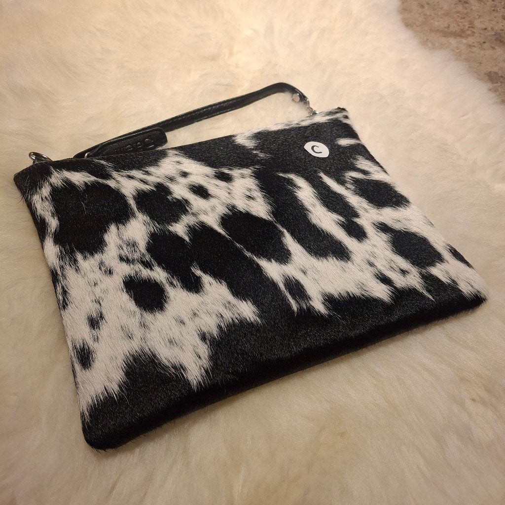Handgemaakte leren tas - Koeienvacht zwart/wit gevlekt, Overige kleuren, Schoudertasje, Nieuw