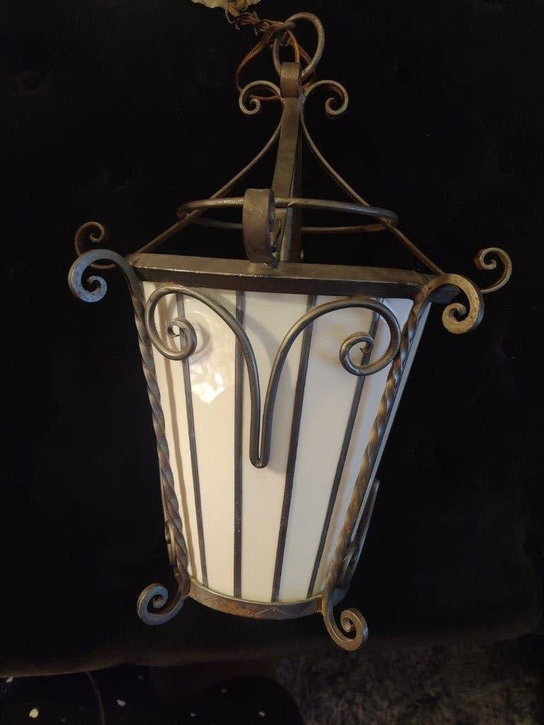 Grote smeedijzeren hanglamp lantaarn 34 cm, Ophalen, Minder dan 50 cm
