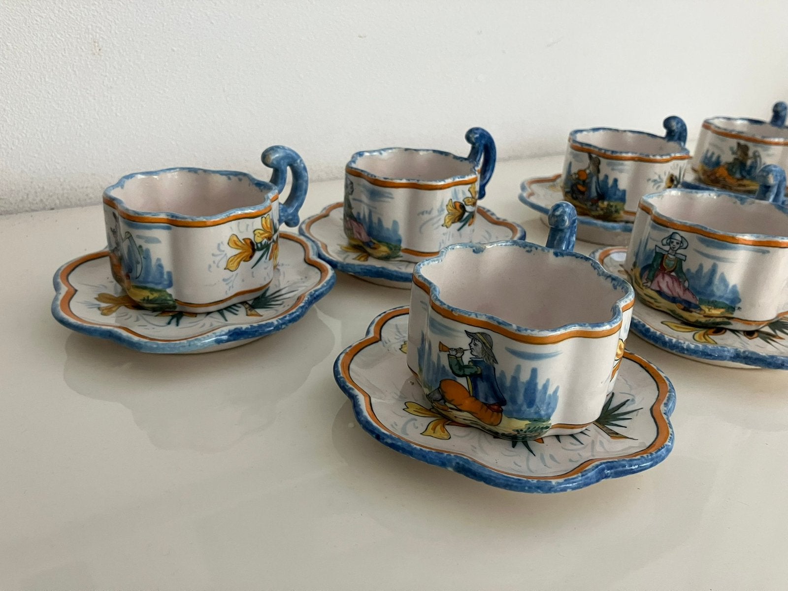 Henriot Quimper 8x kop schotel koffie antiek zeldzaam, Ophalen of Verzenden