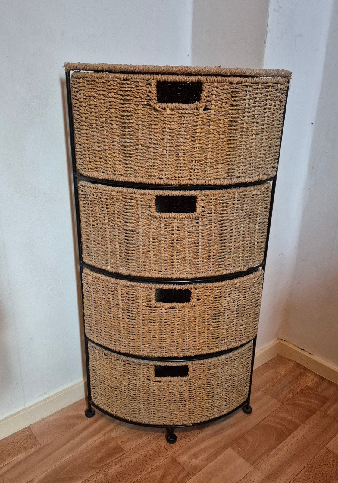 Mooie vintage rotan/rieten hoekkast met 4 lades, Huis en Inrichting, Kasten | Ladekasten, Ophalen, Gebruikt, 50 tot 100 cm, 3 of 4 laden