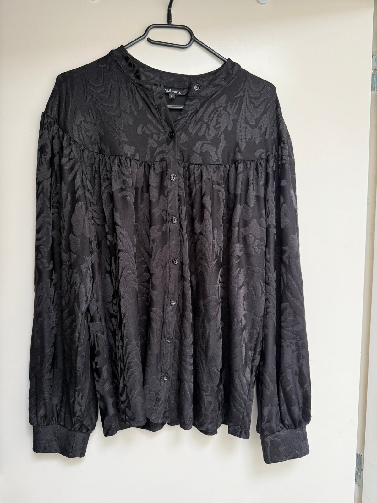 Ms mode zwarte blouse maat L 42/44 zgan patroon, Ophalen of Verzenden, Zo goed als nieuw, Maat 42/44 (L), Zwart