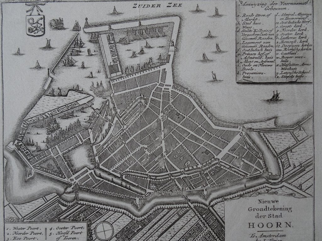 Gravure plattegrond Hoorn, Tirion 1743, Cartografie, Ophalen of Verzenden, Gravure, Origineel