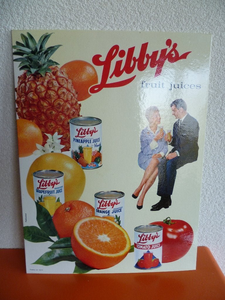 KARTONNEN RECLAME DISPLAY"LIBBY'S FRUIT JUICES"UIT 1961, Verzamelen, Ophalen of Verzenden, Gebruikt, Reclamebord