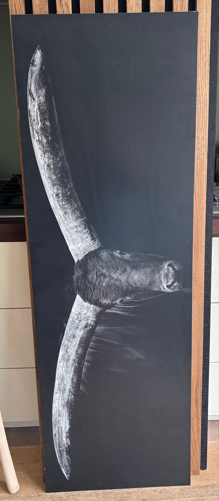 Indrukwekkend schilderij van stier met hoorns, Ophalen, Realistisch, Overige ondergronden, Dieren
