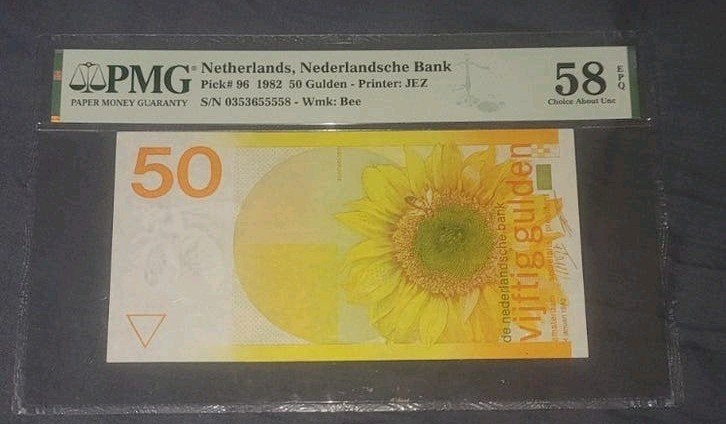50 Gulden Zonnebloem 1982 PMG 58 - Nederlands Bankbiljet, Ophalen of Verzenden, 50 gulden, Los biljet