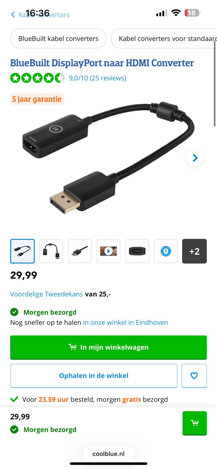 DP naar HDMI, Ophalen of Verzenden, Zo goed als nieuw