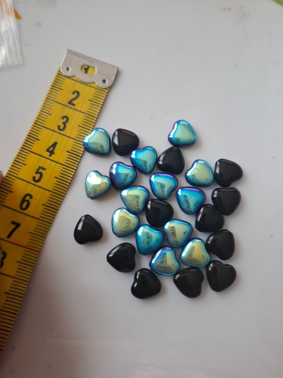 26 stuks glaskralen hartjes zwart blauw kralen partij, Kraal, -, -, Nieuw