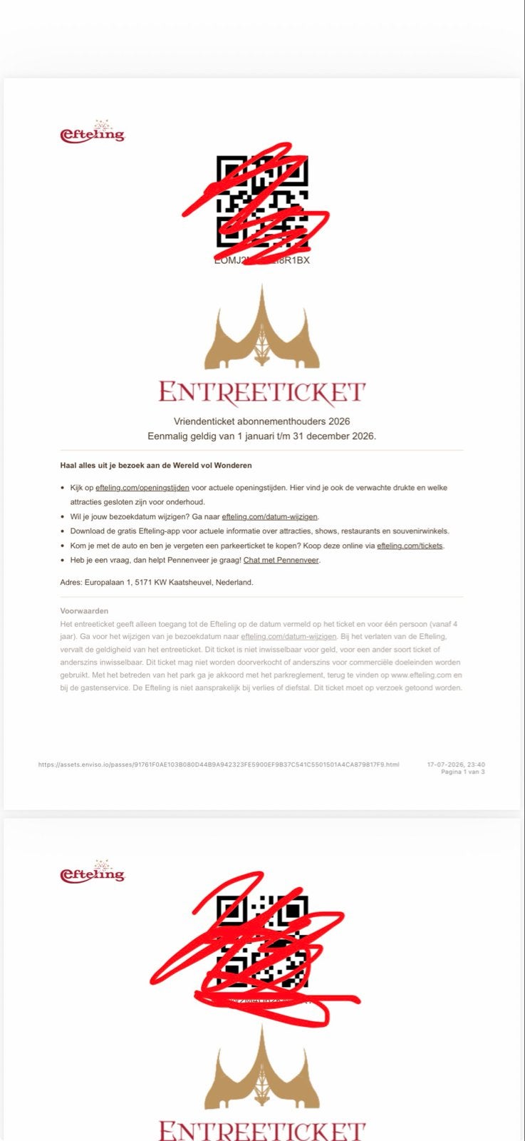 4 efteling tickets heel 2026 geldig!, Drie personen of meer, Ticket of Toegangskaart