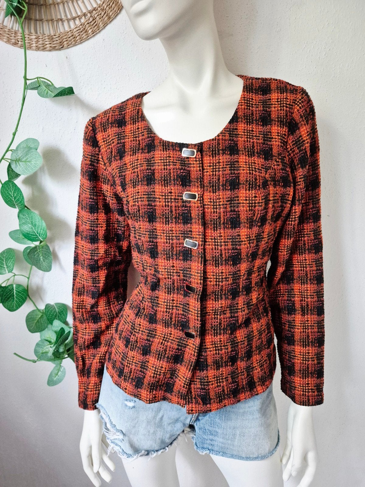 Vintage handmade boucle ruitjes blazer M, Kleding | Dames, Jasjes, Kostuums en Pakken, Maat 38/40 (M), Verzenden, Zo goed als nieuw