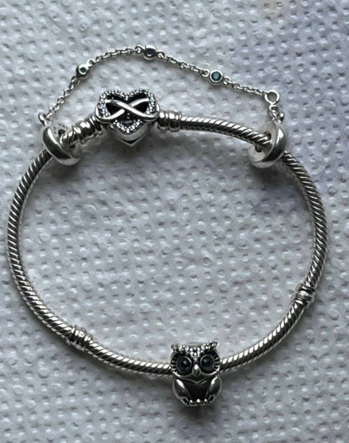 Pandora armband,bedel en veiligheidsketting, Ophalen of Verzenden, Zo goed als nieuw, Zilver