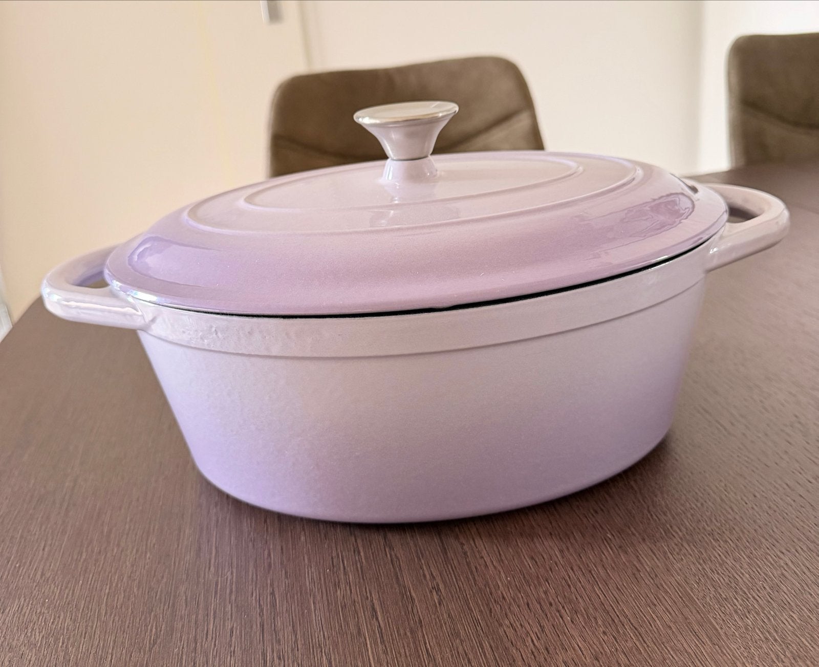 Livarono Braadpan Ovenschaal Gietijzer Paars, Huis en Inrichting, Ophalen, Met deksel, Zo goed als nieuw, Overige merken