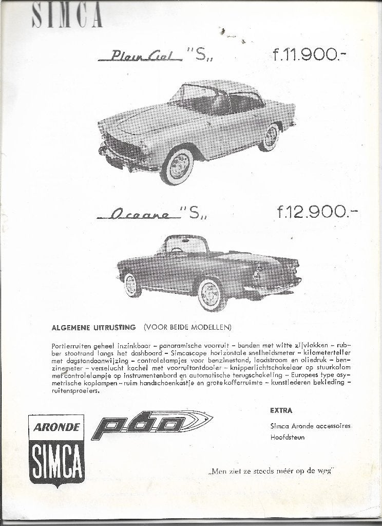 11 Stuks leaflet/sheet SIMCA modellen + prijslijst, 1960 NL., Zo goed als nieuw, Overige merken, Simca, Ophalen of Verzenden