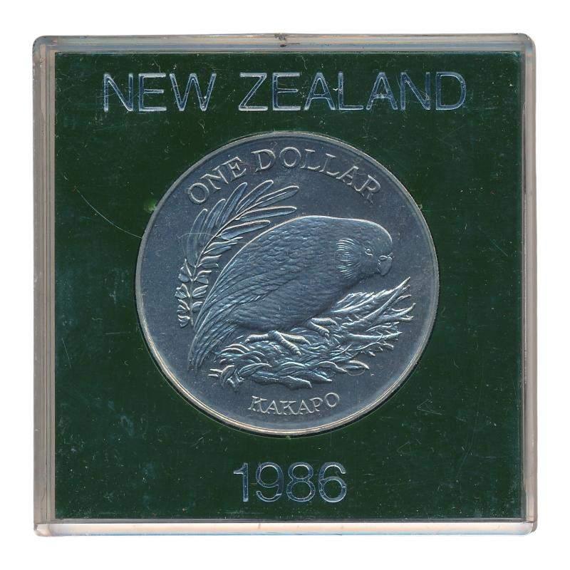 Nieuw-Zeeland 1 Dollar 1986 Kakapo in capsule, Ophalen of Verzenden, Losse munt