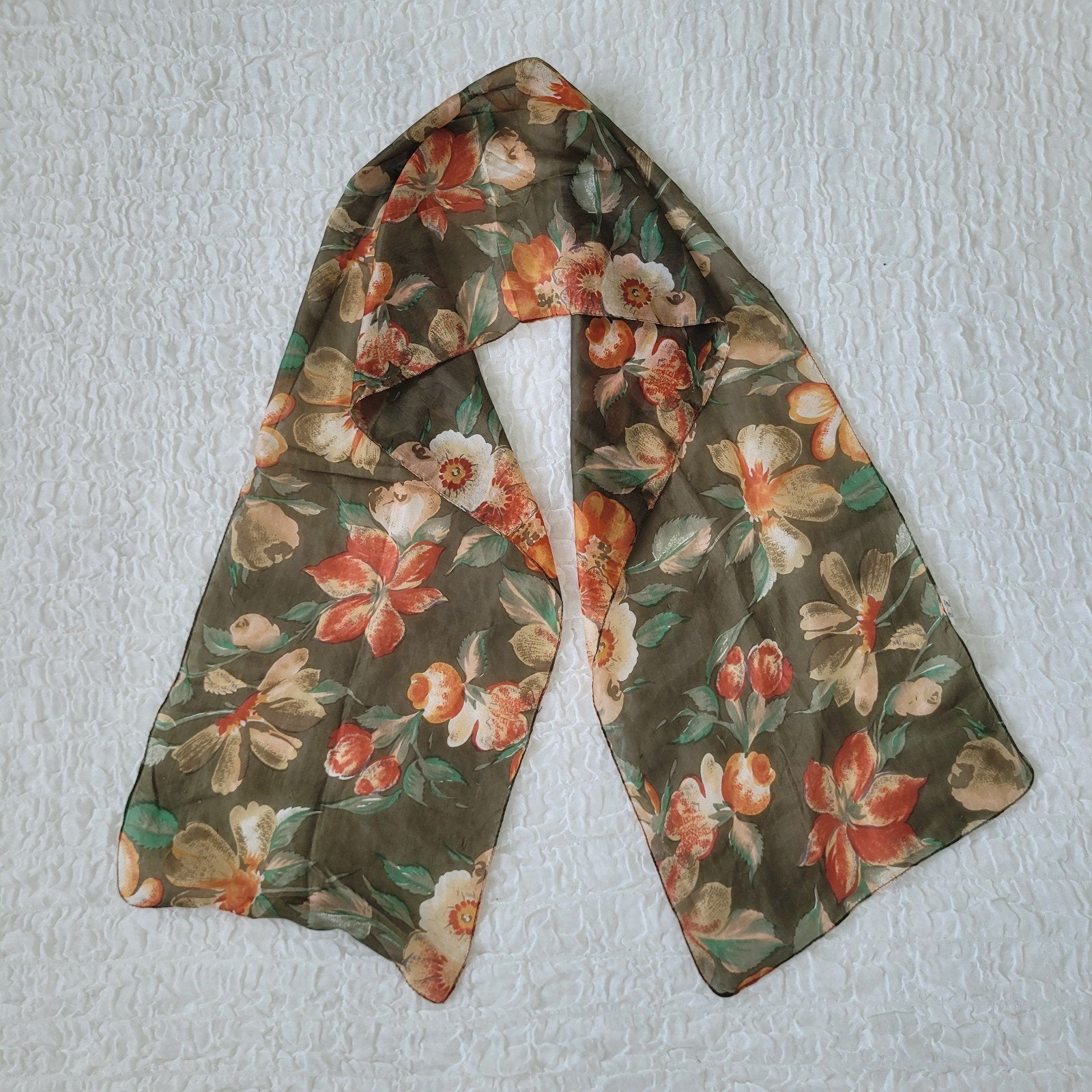 Zijden sjaal met bloemen 20 x 33 cm, Ophalen of Verzenden, Zo goed als nieuw, Sjaal